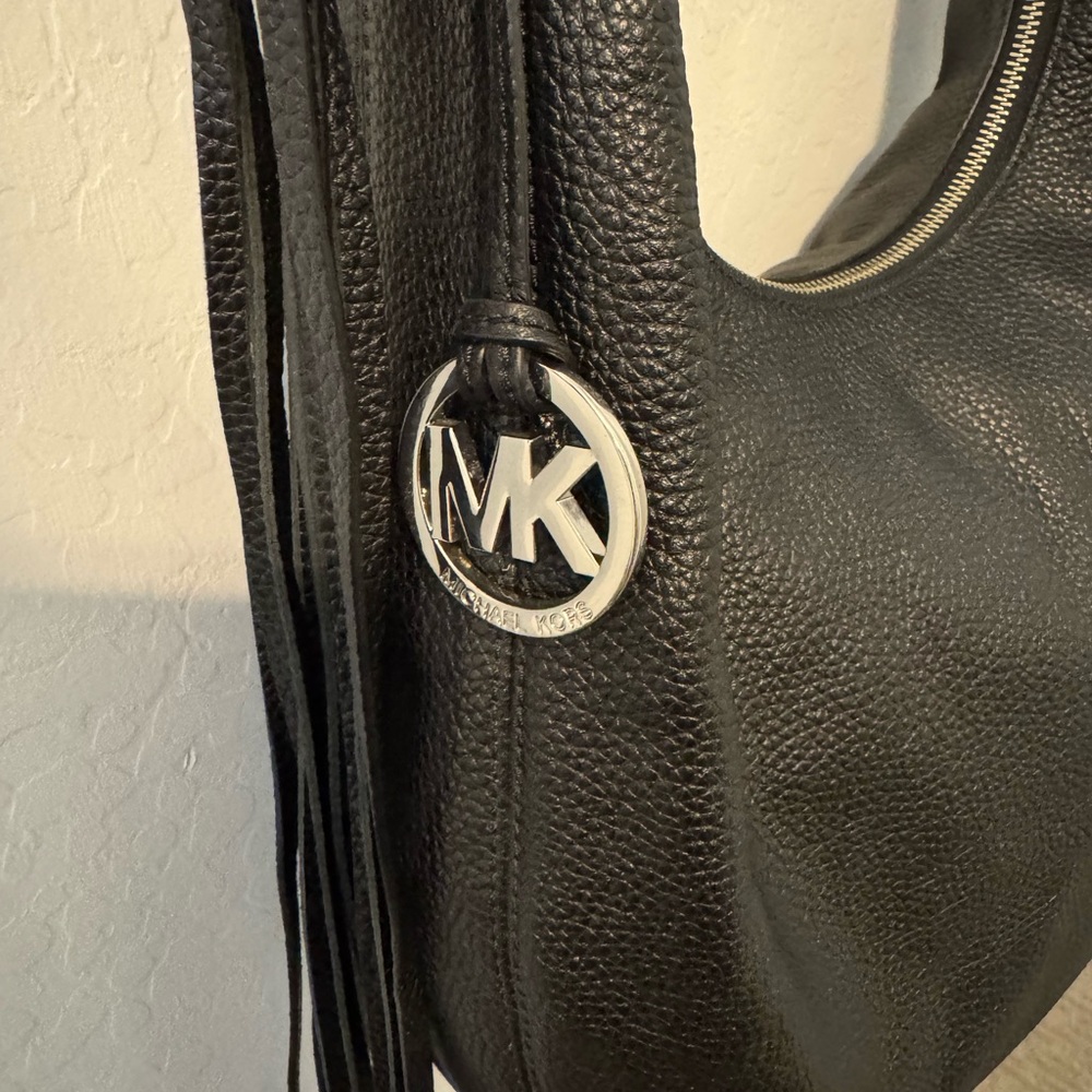 Michael Kors Black Leather Hobo Bag with Fringe - Picture 3 of 9